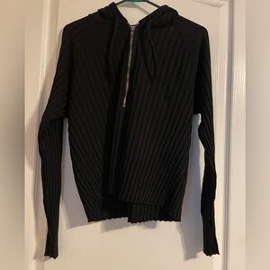 NWOT Stateside Black Long Sleeve Ribbed 1/2‎ Zip Hooded Sweater Large Basic Work